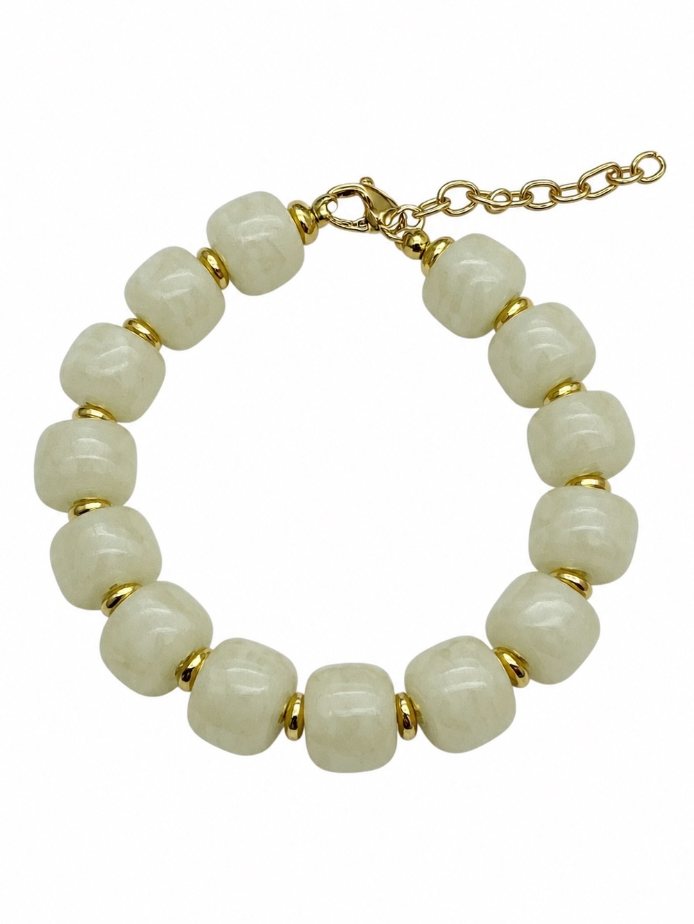 Adjustable White/Gold Boho Chunky Beaded Strand Bracelet (NWT)